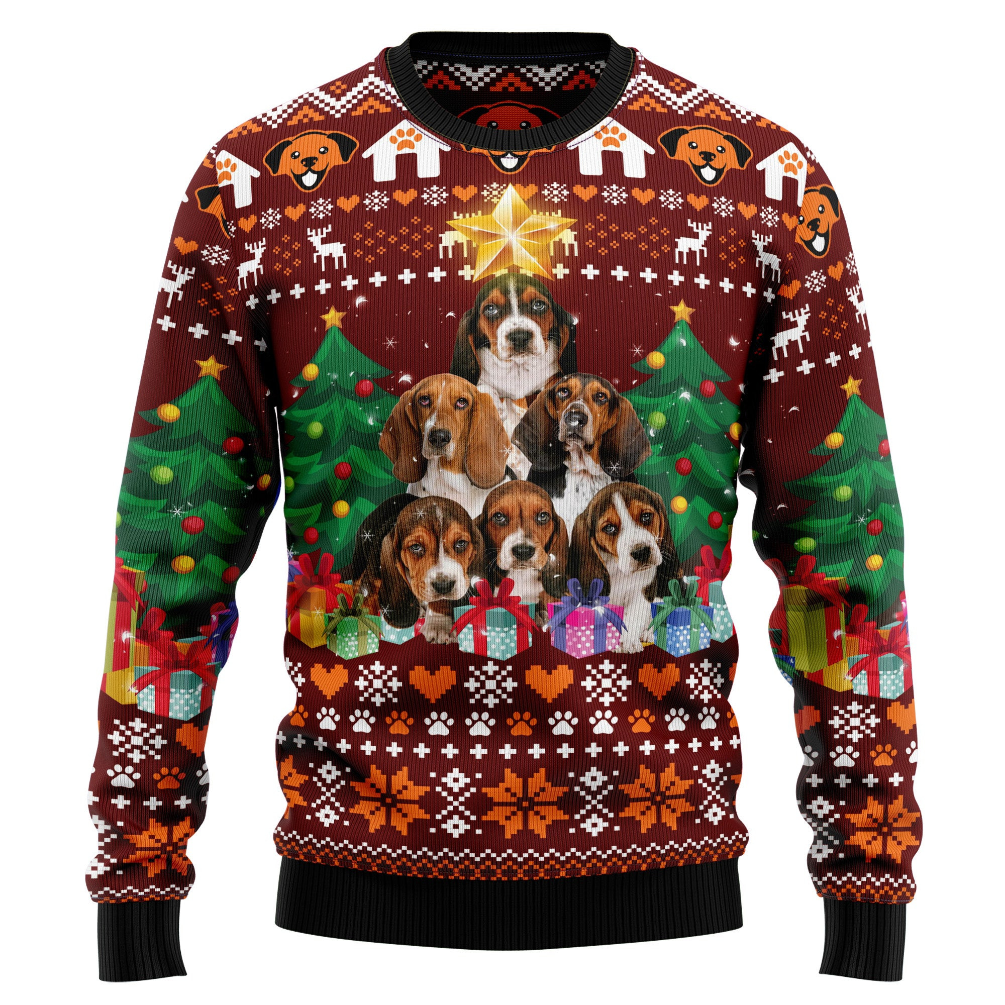 Basset Hound Pine Tree Ugly Christmas Sweater