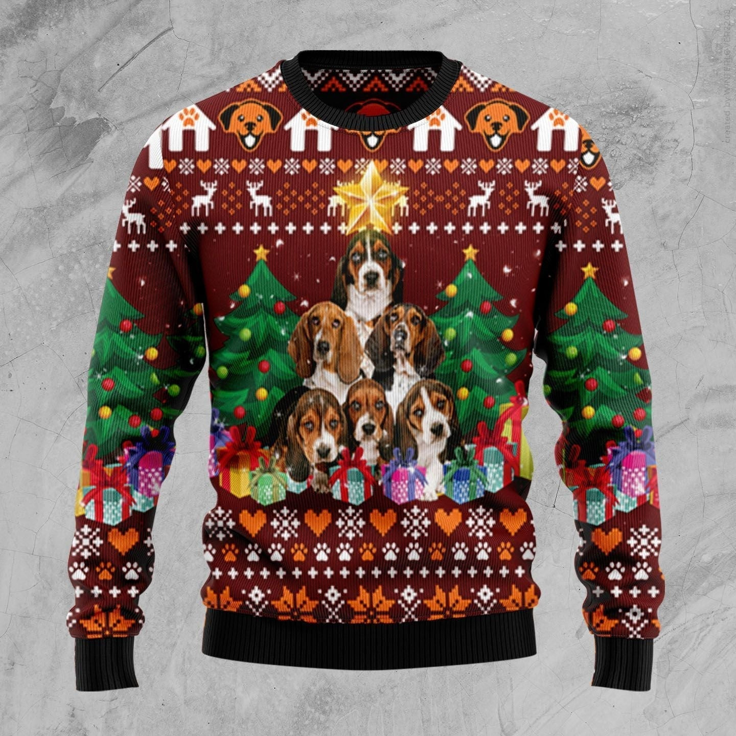 Basset Hound Pine Tree Ugly Christmas Sweater Ugly Sweater For Men Women