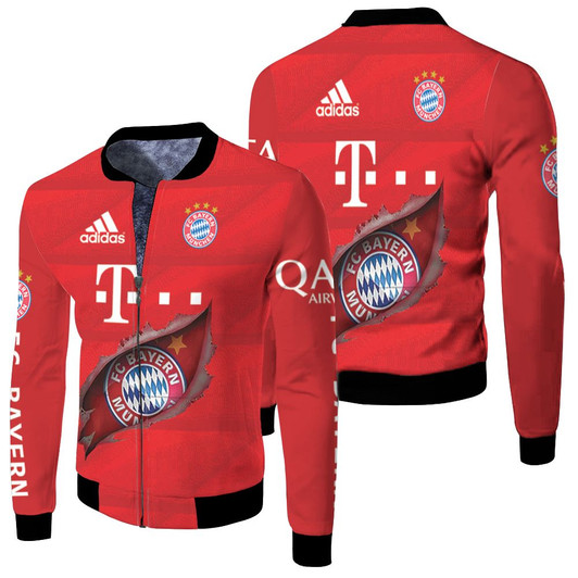 Bayern Munich Jersey Logo Ripped For Fan Fleece Bomber Jacket