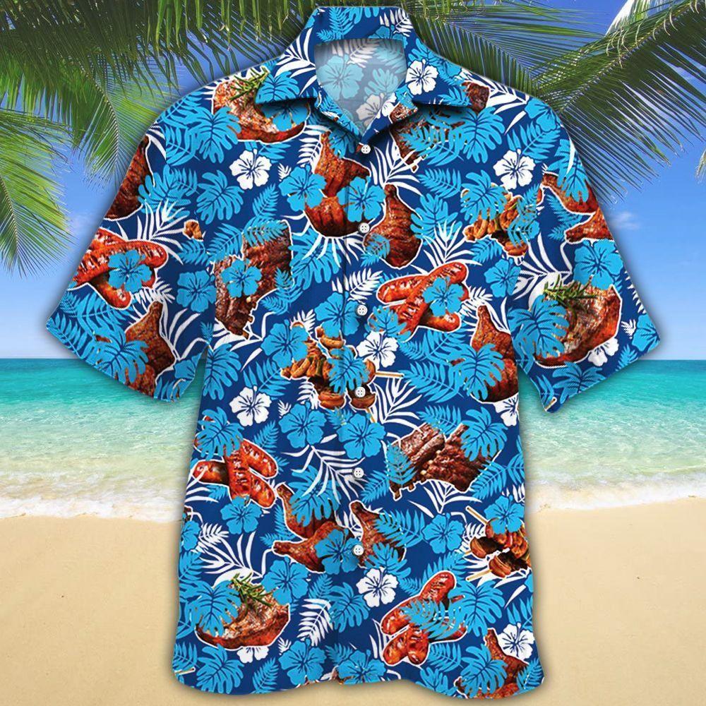 Bbq Lovers Blue Floral Aloha Hawaiian Shirt Colorful Short Sleeve Summer Beach Casual Shirt For Men And Women