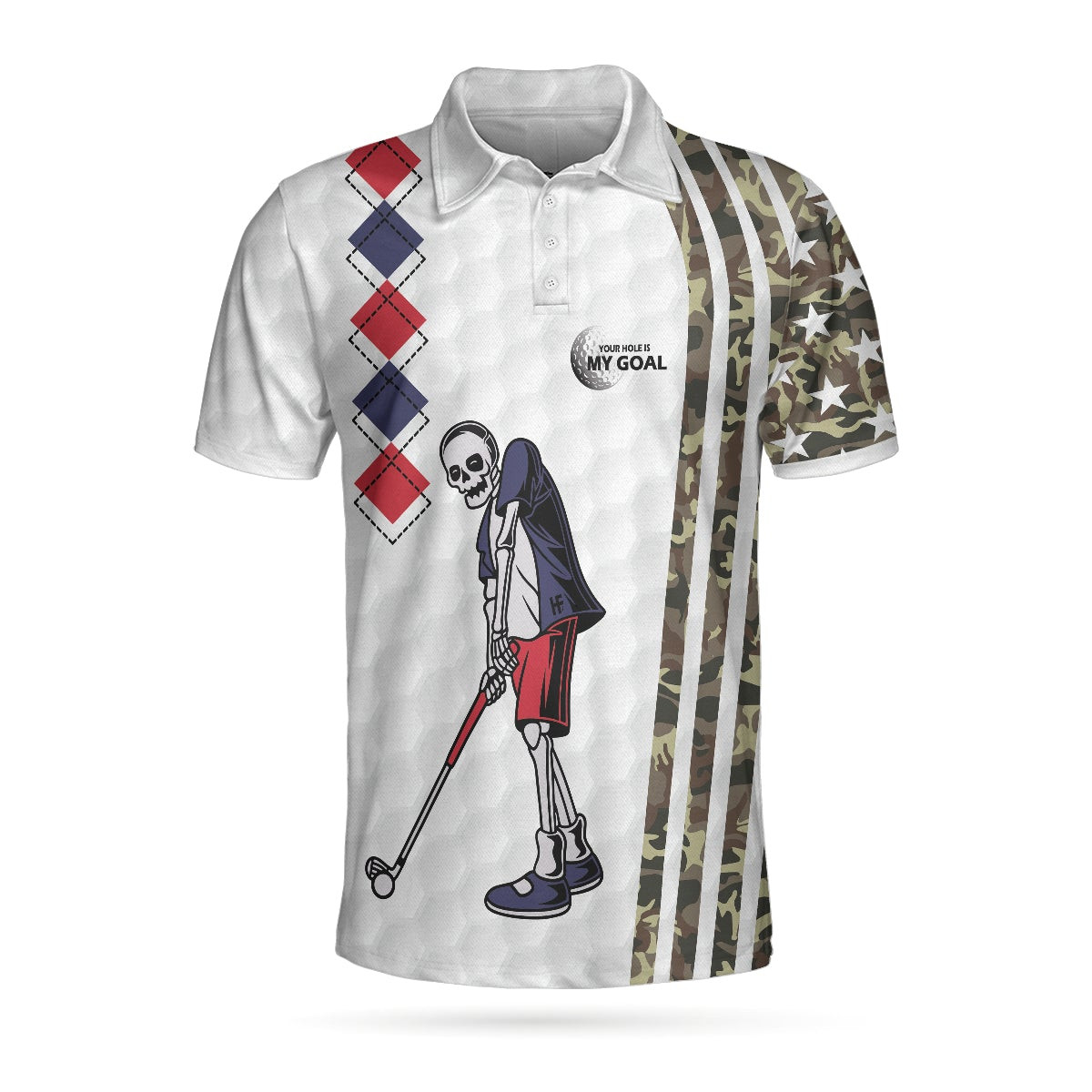 Be Skull And Goal Camouflage Polo Shirt Your Hole Is My Goal Stripes Pattern Shirt Camo Golf Shirt For Men