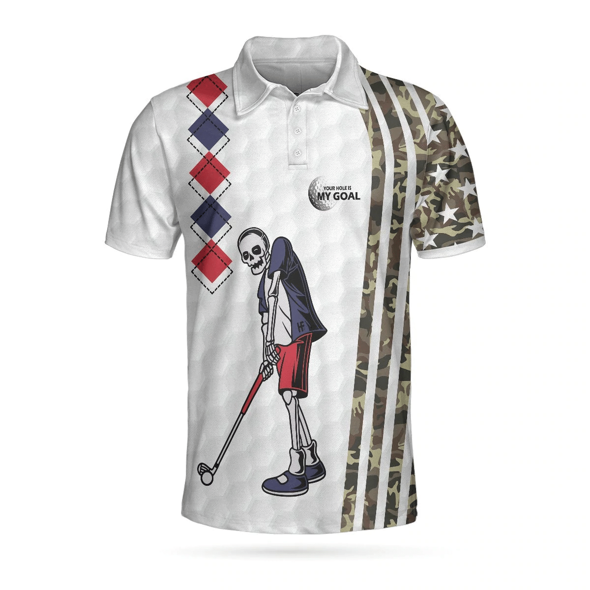 Be Skull And Goal Camouflage Polo Shirt Your Hole Is My Goal Stripes Pattern Shirt Camo Golf Shirts Short Sleeve Polo For Men