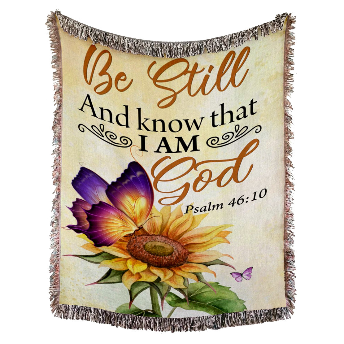 Be Still and Know That I Am God Woven Blanket - Butterfly Sunflower Christian Woven Blanket - Bible Verse Tapestry Decor Christian Blanket
