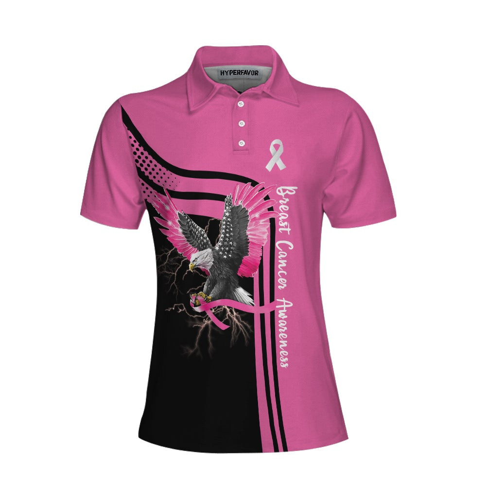 Be Stronger Than The Storm Breast Cancer Awareness Short Sleeve Women Polo Shirt Eagle Awareness Ribbon Polo Shirt For Ladies