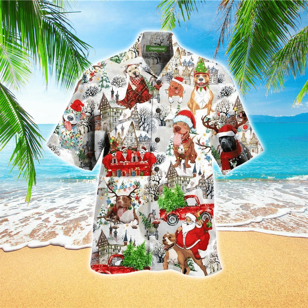 Beach Christmas Pitbull Hawaiian Shirt for Men and Women