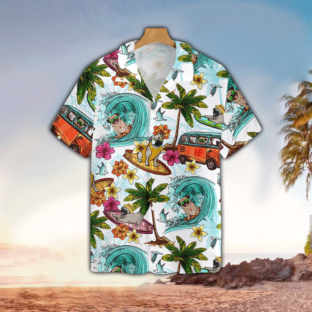 Beach Pugs Hawaiian Hawaii Shirt For Men and Women