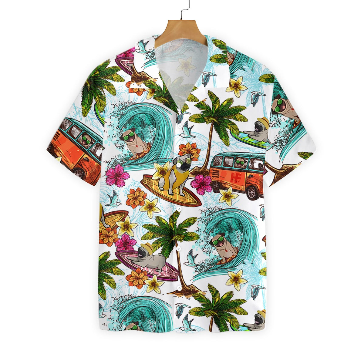 Beach pugs Hawaiian Shirt