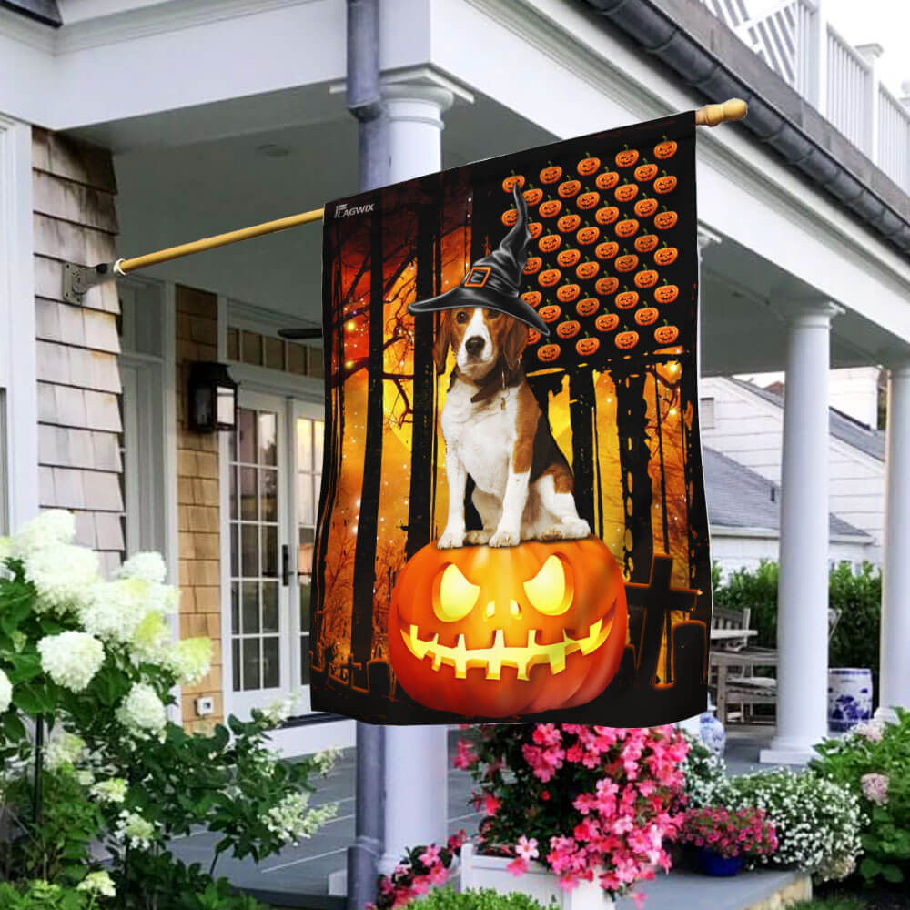 Beagle Dog Happy Halloween Pumpkin America Flag Halloween Outdoor Decor Fall Yard House Decoration