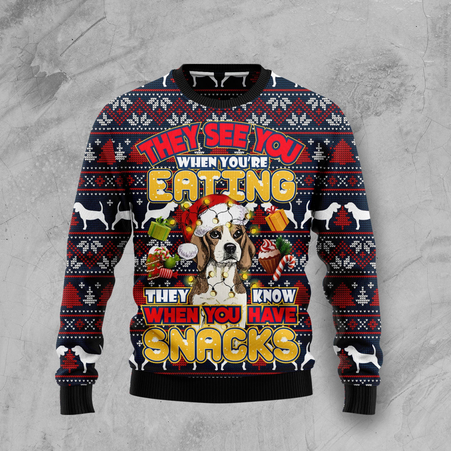 Beagle They Know When You Have Snacks Ugly Christmas Sweater