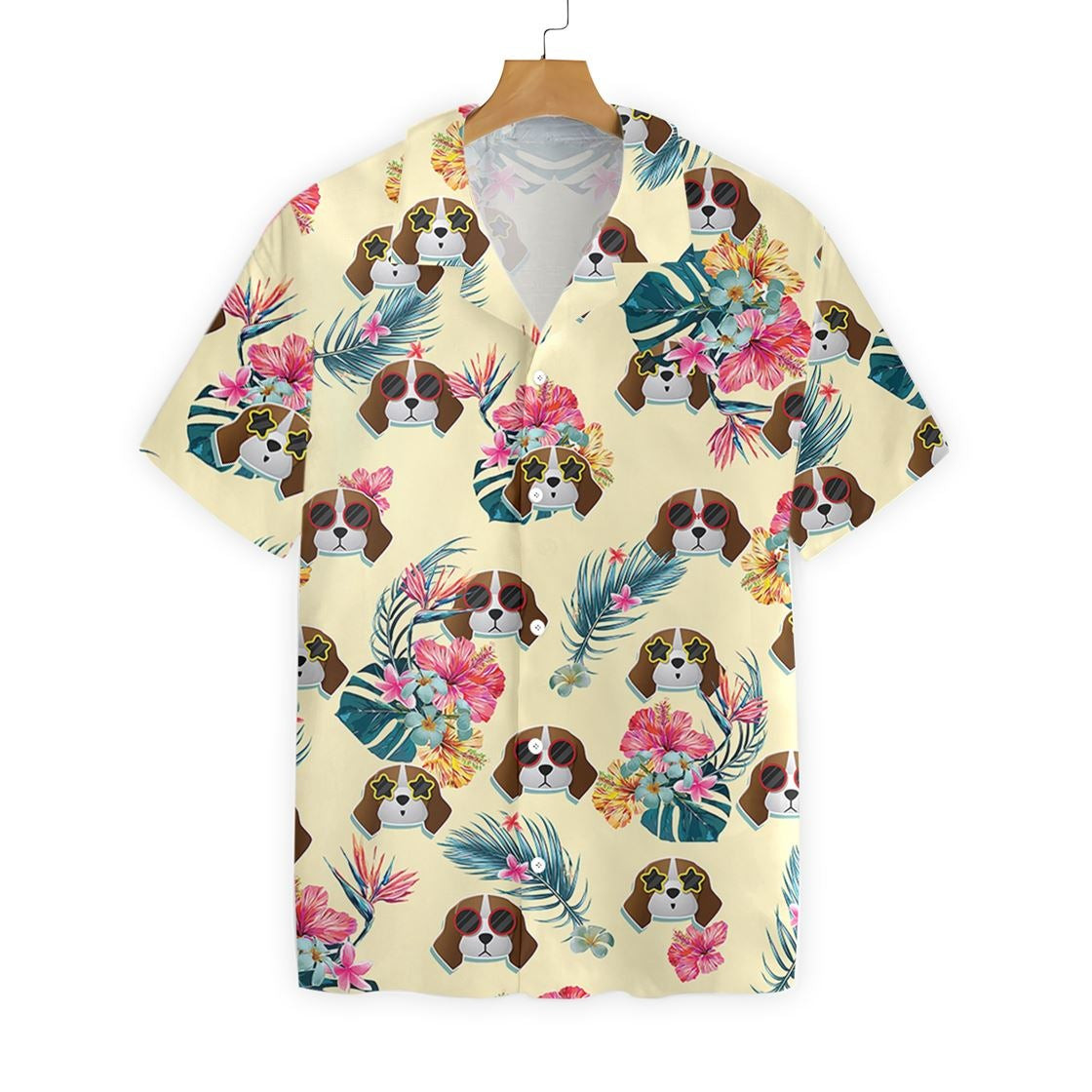 Beagles And Tropical Flowers Seamless Hawaiian Shirt
