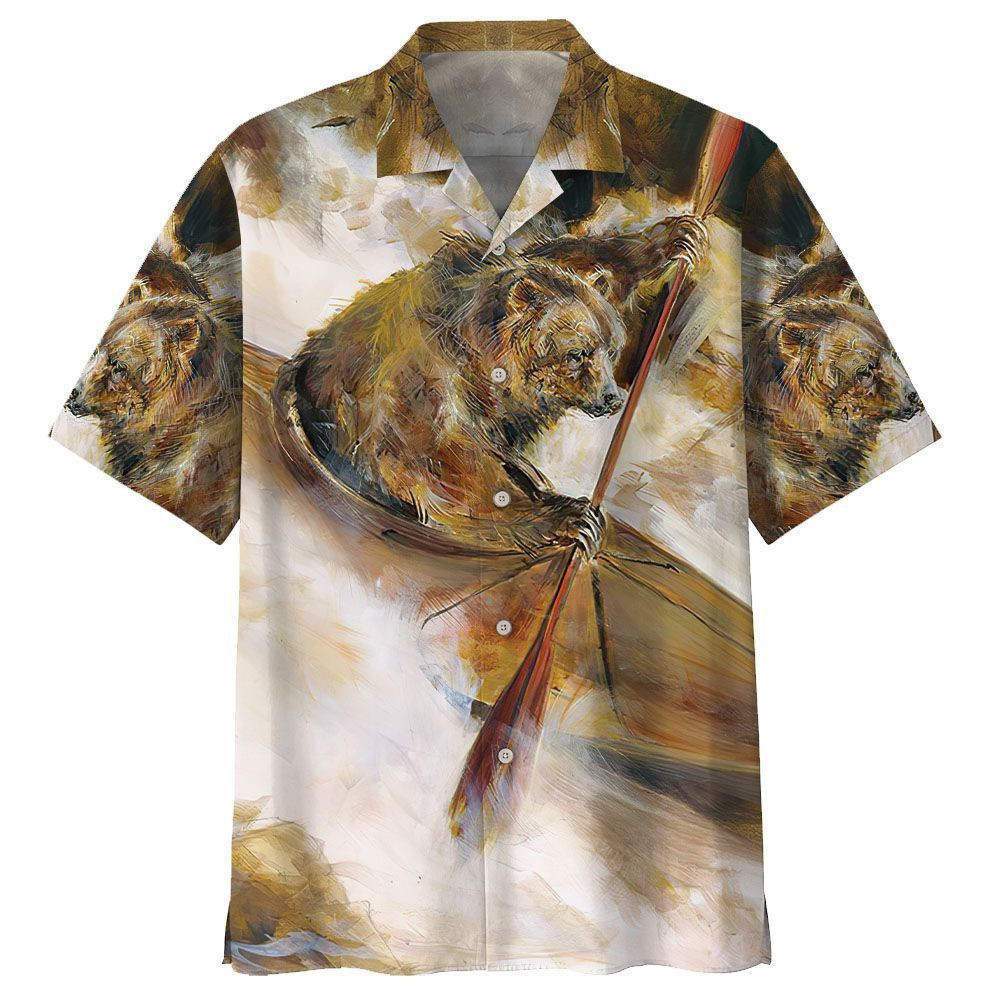 Bear Canoeing Aloha Hawaiian Shirt Colorful Short Sleeve Summer Beach Casual Shirt For Men And Women