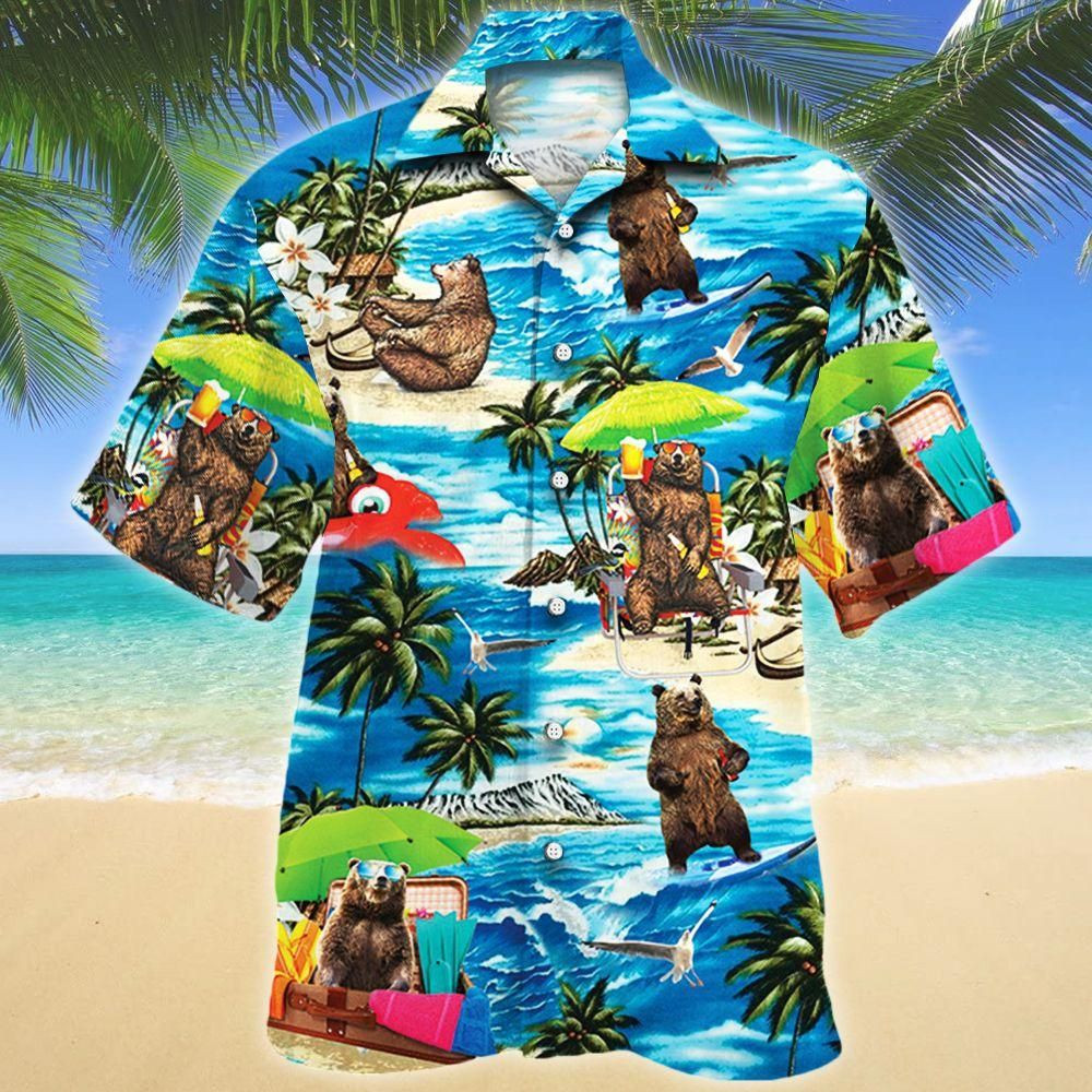 Bear Chilling Beach Vibe Aloha Hawaiian Shirt Colorful Short Sleeve Summer Beach Casual Shirt For Men And Women