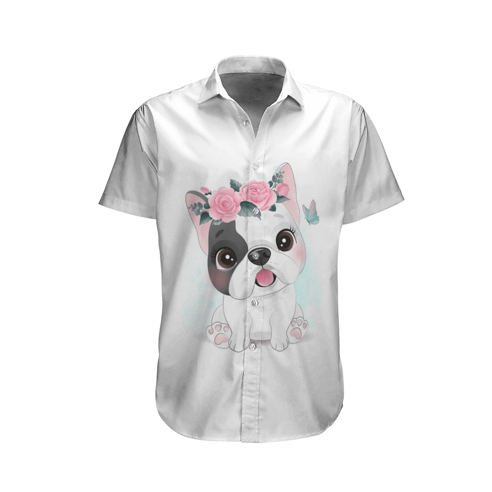Beautiful French Bulldog With Flower And Butterfly Aloha Hawaiian Shirt Colorful Short Sleeve Summer Beach Casual Shirt For Men And Women