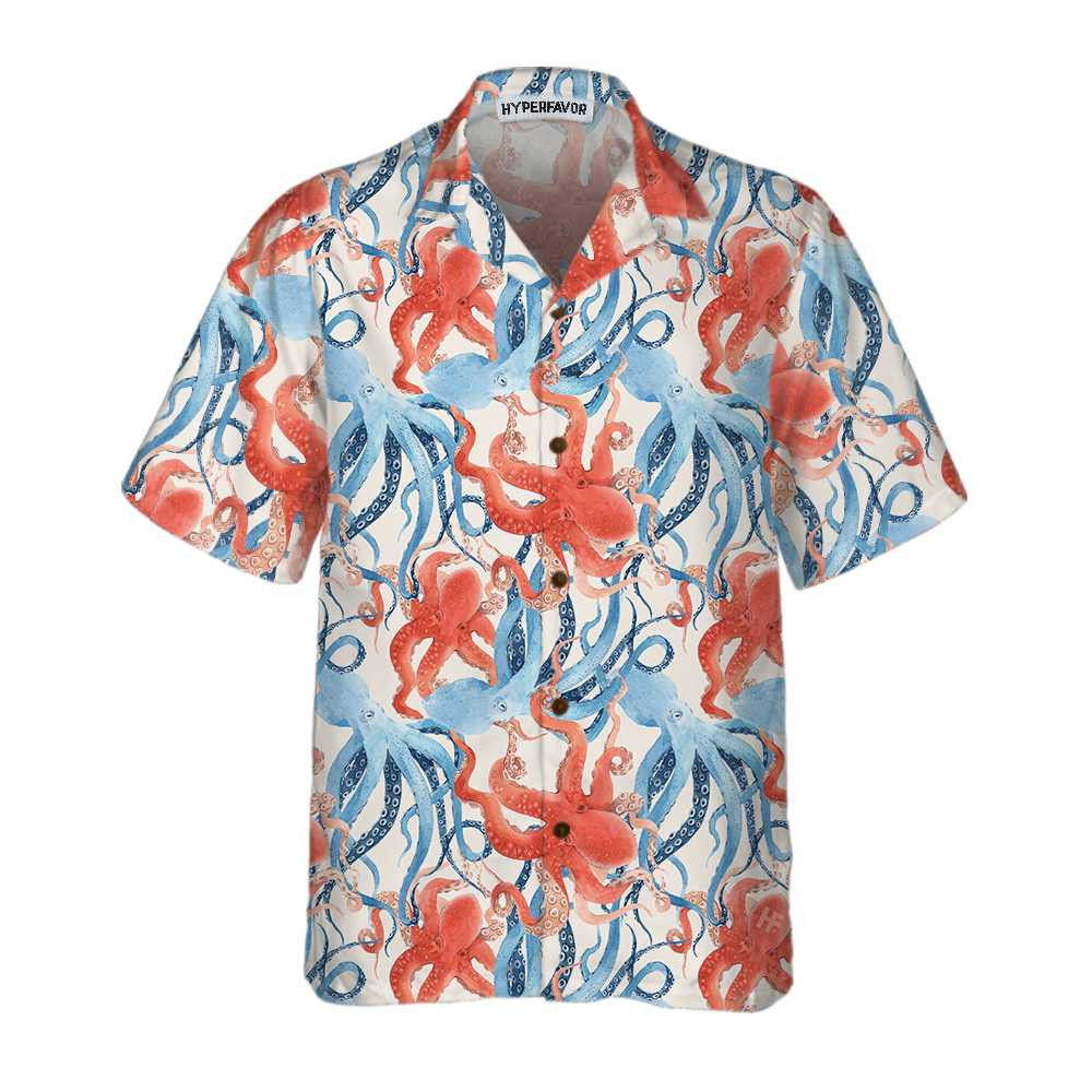 Beautiful Watercolor Octopus Seamless Pattern Hawaiian Shirt Funny Octopus Shirt For Men  Women