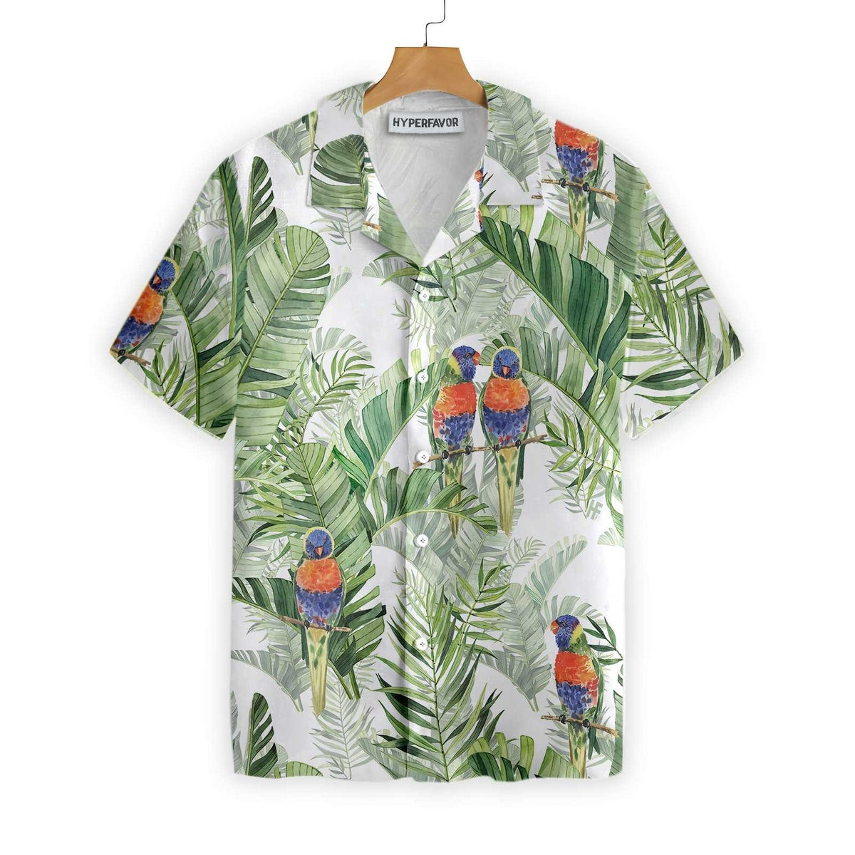 Beautiful Watercolor Parrots In Green Hawaiian Shirt