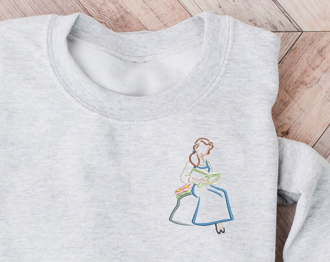 Beauty And The Beast Embroidered Crewneck Disney Embroidered Sweatshirt Belle Crewneck Disney Princess Sweatshirt Womens Disney Crewneck