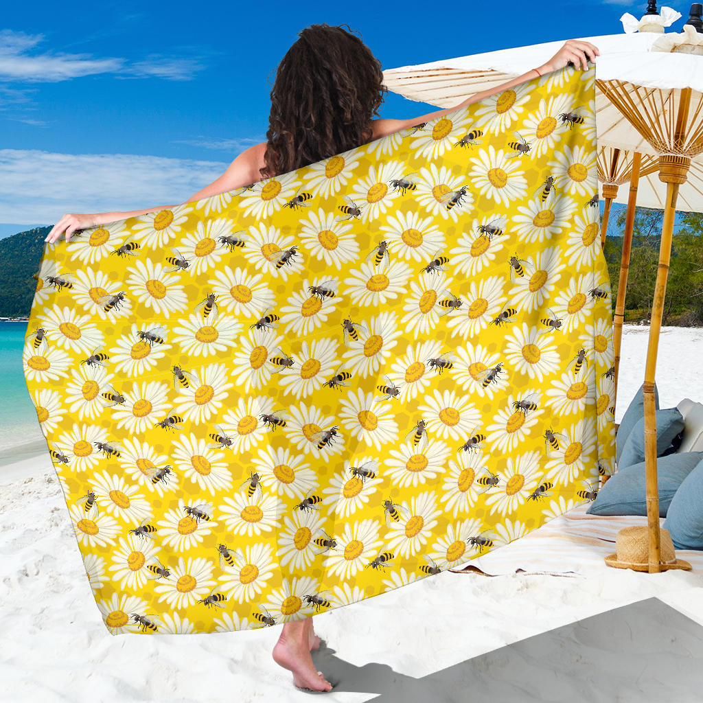 Bee Daisy Pattern Print Sarong Cover Up Bee Daisy Pareo Wrap Skirt Dress