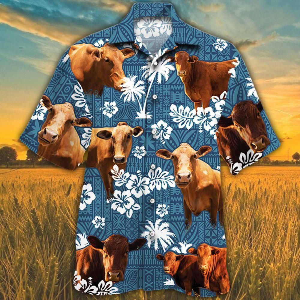 Beefmaster Cattle Lovers Blue Tribal Aloha Hawaiian Shirt Colorful Short Sleeve Summer Beach Casual Shirt For Men And Women