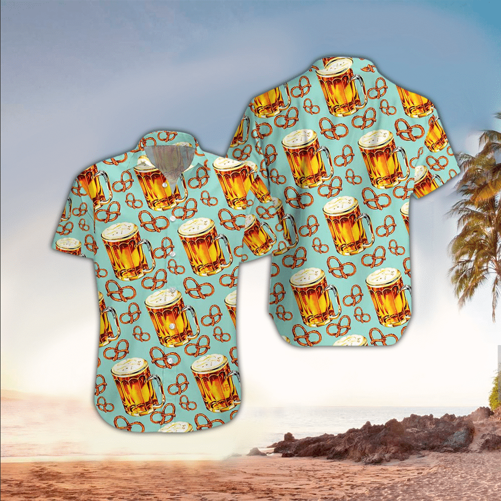 Beer Apparel Beer Hawaiian Button Up Shirt for Men and Women