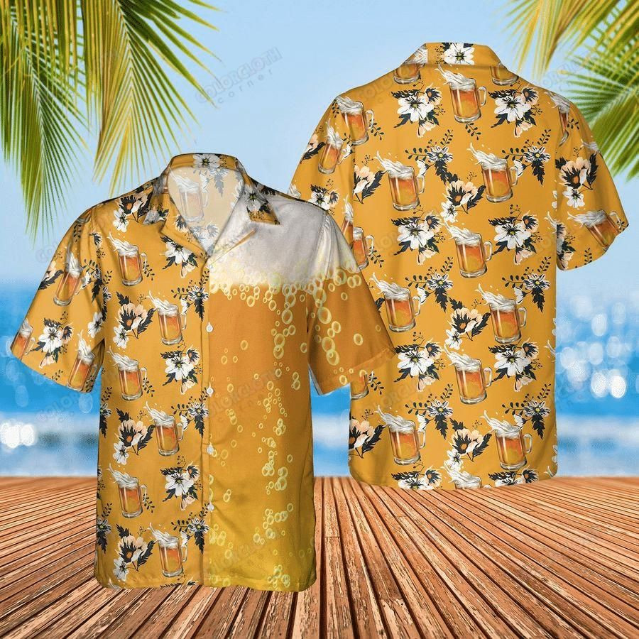 Beer Flower Aloha Hawaiian Shirt Colorful Short Sleeve Summer Beach Casual Shirt For Men And Women