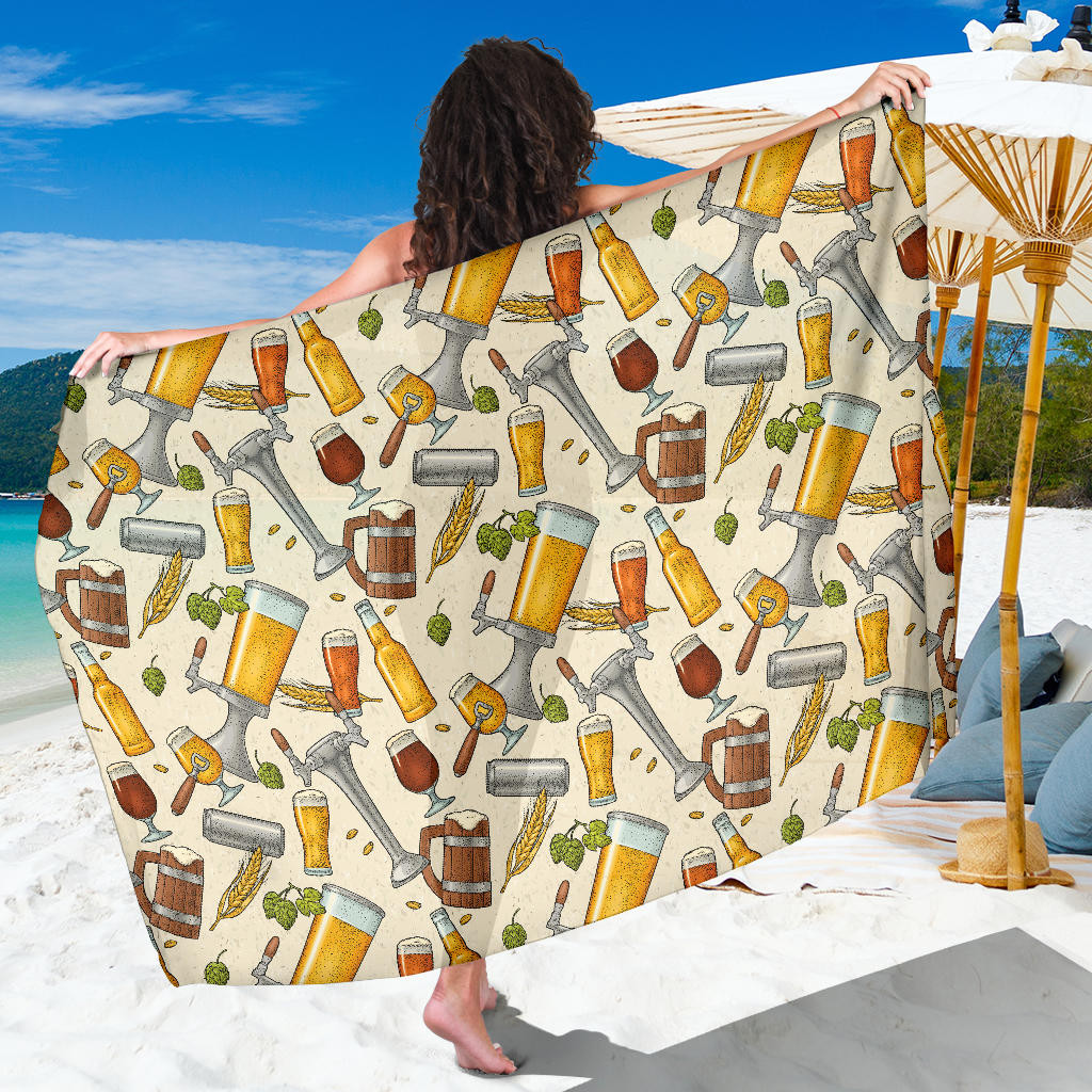 Beer Pattern Print Sarong Cover Up Beer Pareo Wrap Skirt Dress