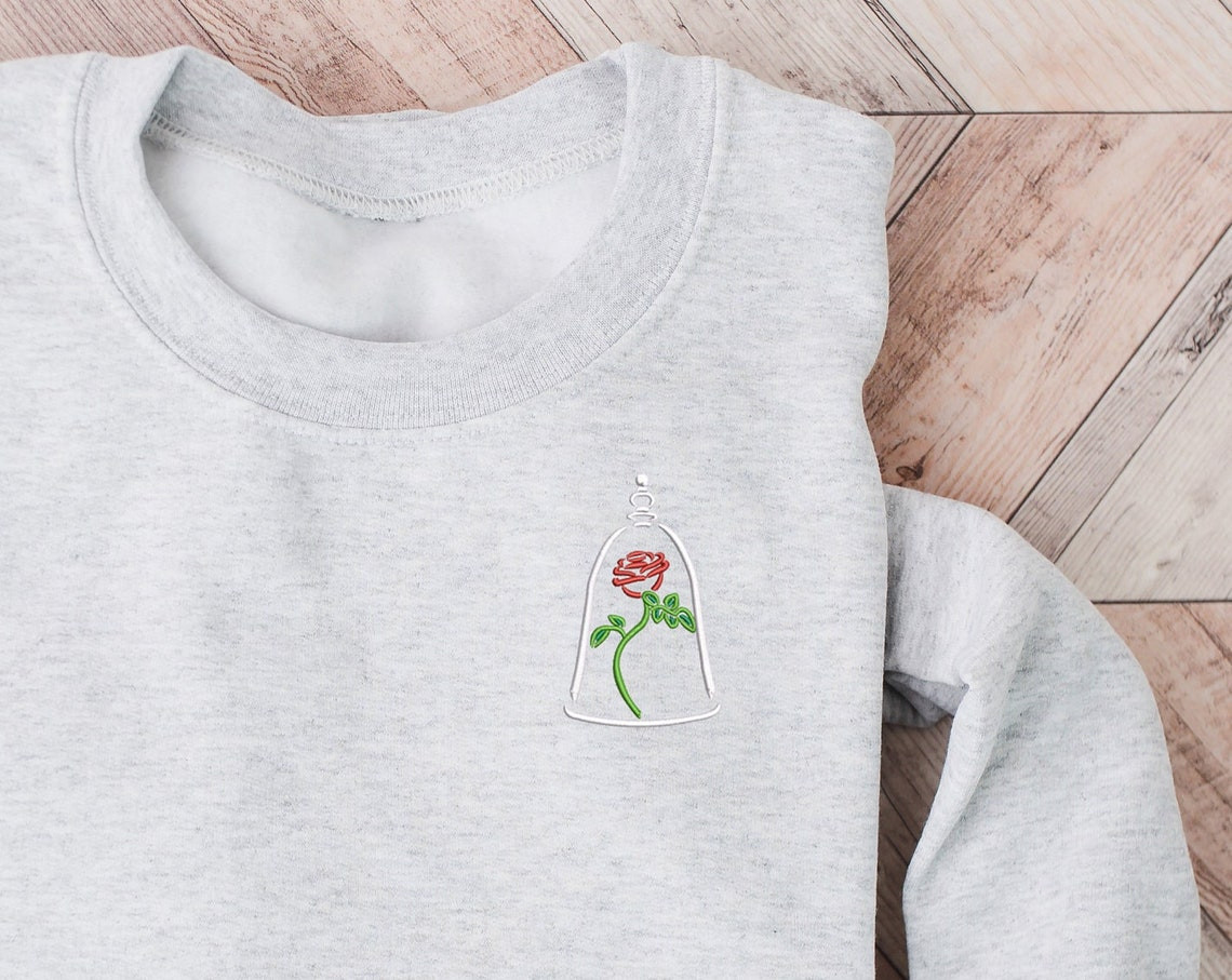 Belle Embroidered Crewneck Disney Embroidered Sweatshirt Beauty And The Beast Crewneck Disney Princess Sweatshirt Rose Disney Crewneck