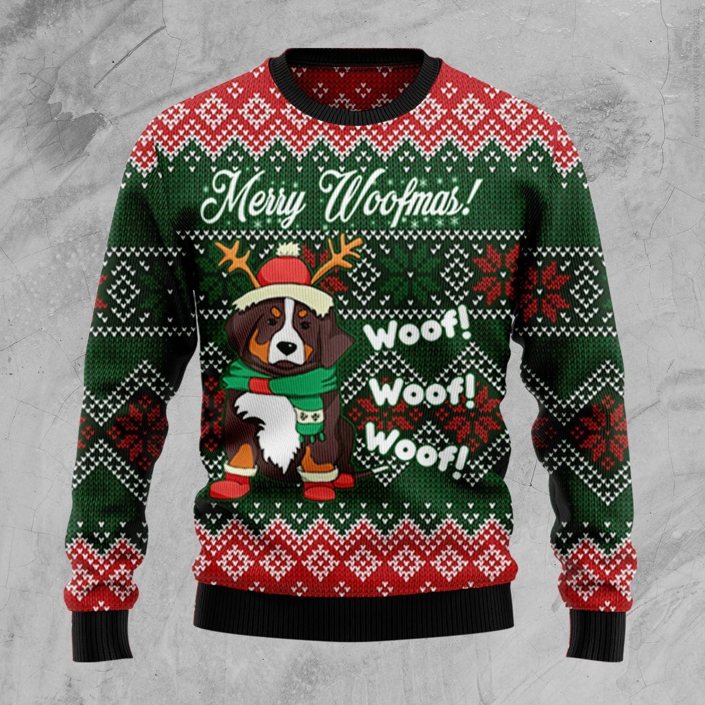 Bernese Mountain Dog Woofmas Ugly Christmas Sweater