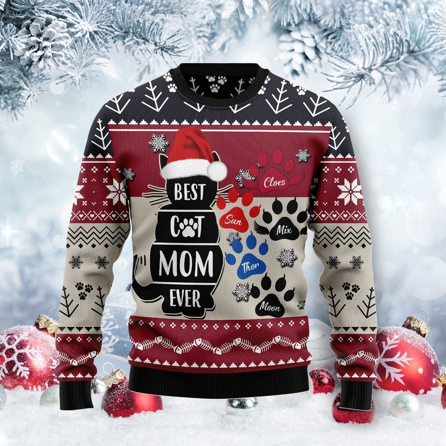 Best Cat Mom Ever Ugly Christmas Sweater