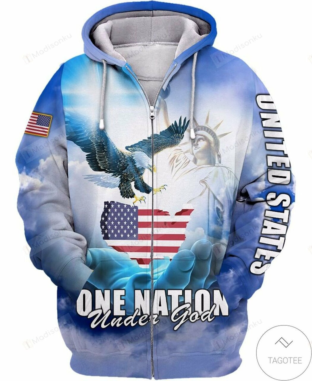Best Shop Blue Sky One Nation Under God Flag Eagle 3d All Over Print Hoodie