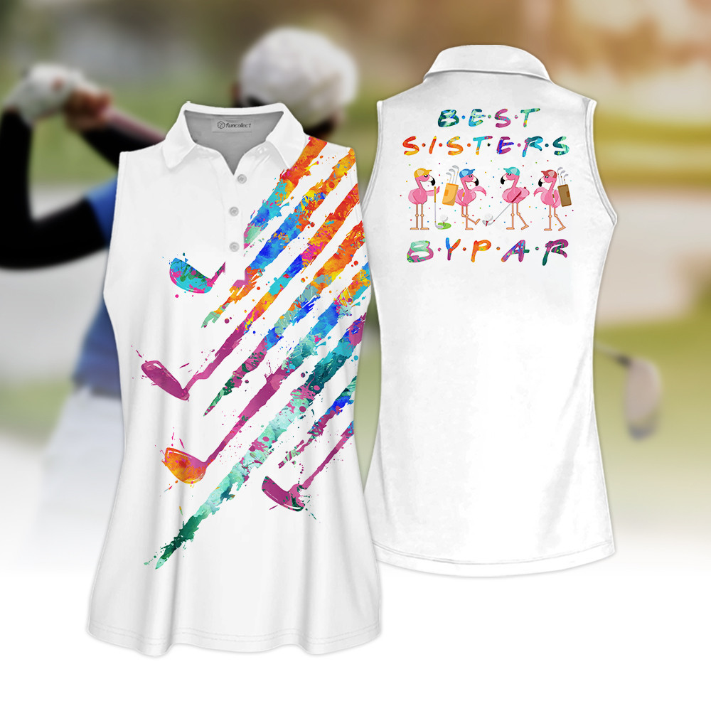 Best Sisters By par Watercolor Sleeveless Polo Shirt Sleeveless Zipper Polo Shirt or Long Sleeve Polo Shirt