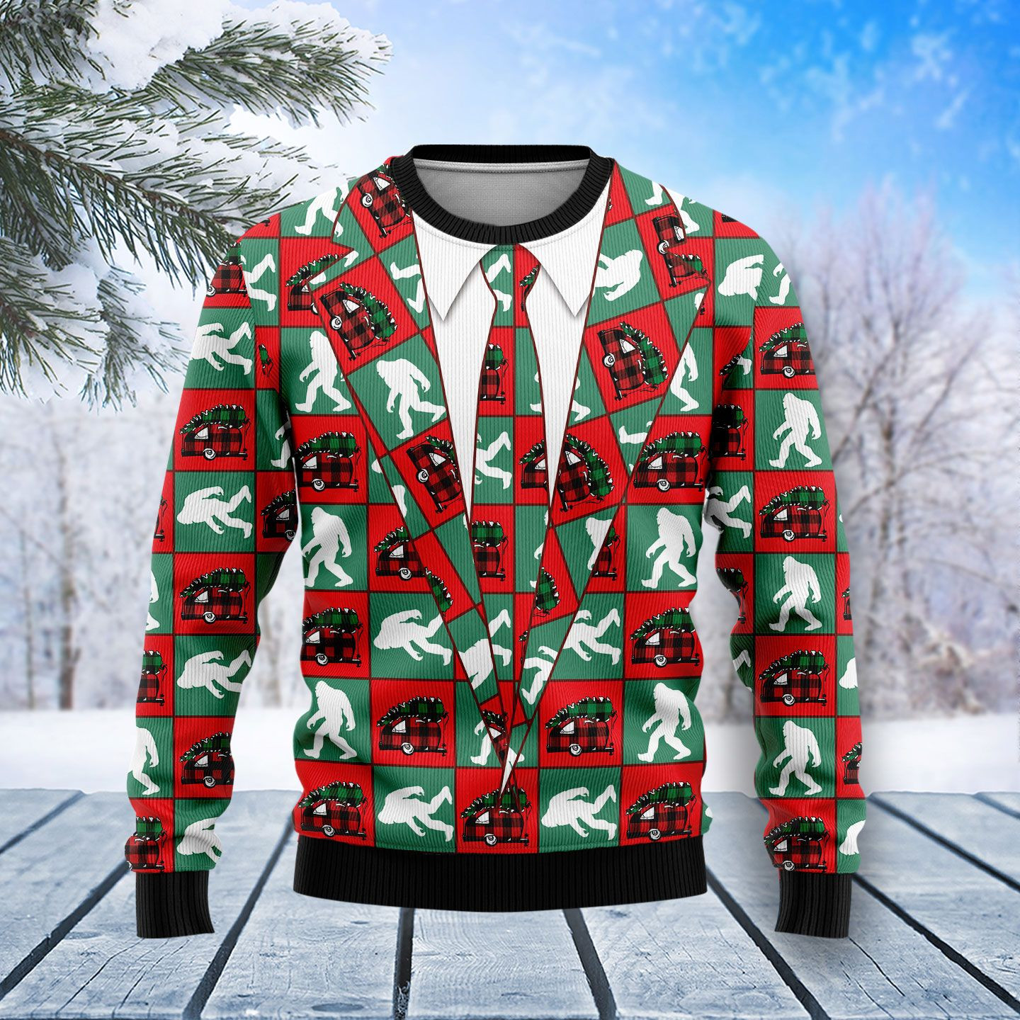 Bigfoot Camping Christmas Ugly Christmas Sweater Ugly Sweater For Men Women