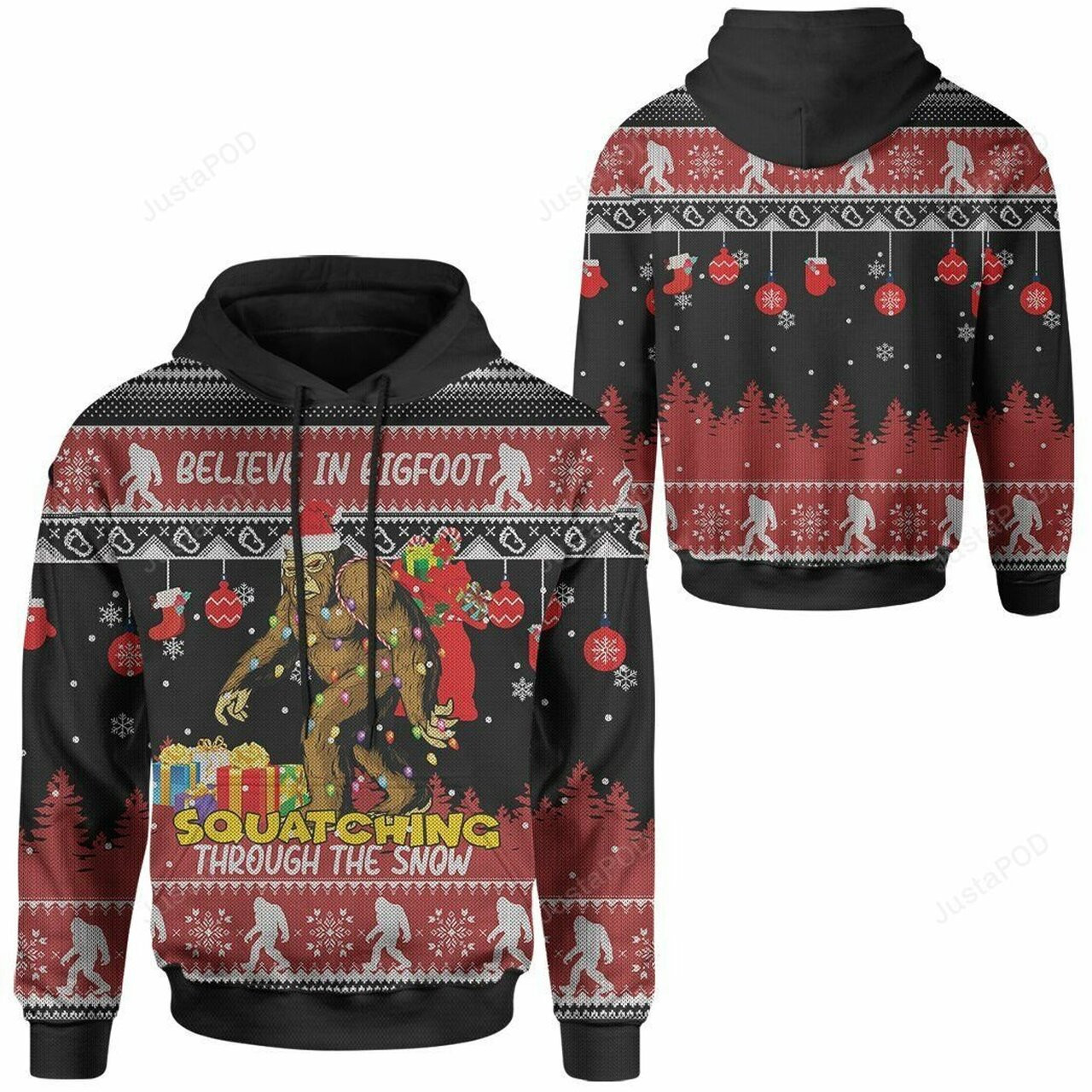 Bigfoot Christmas Believe In Bigfoot Squadching Through The Snow 3d All Over Print Hoodie