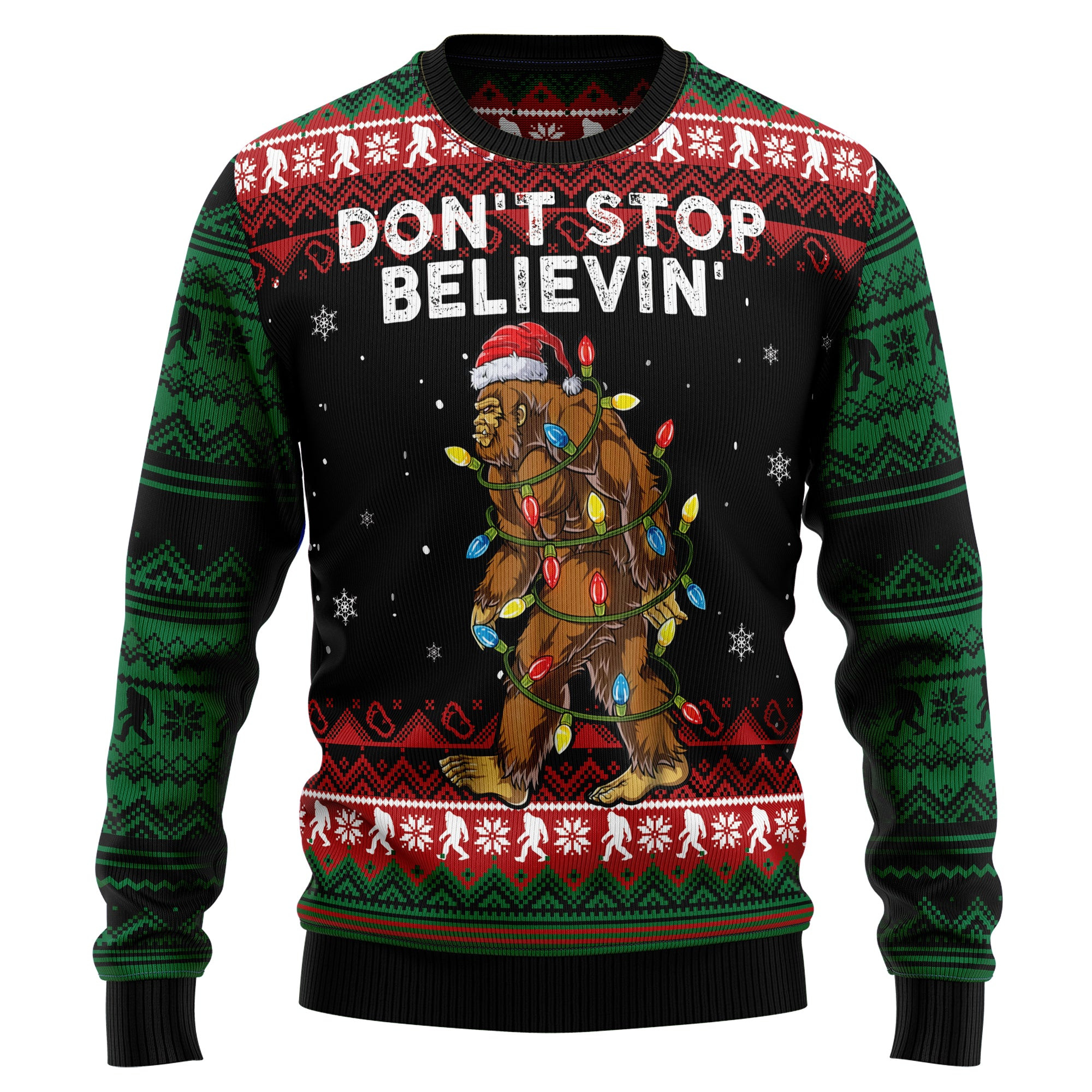 Bigfoot Dont Stop Believing Ugly Christmas Sweater