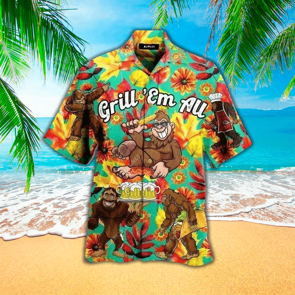 Bigfoot Hawaiian Shirt Bigfoot Button Up Shirt For Men and Women