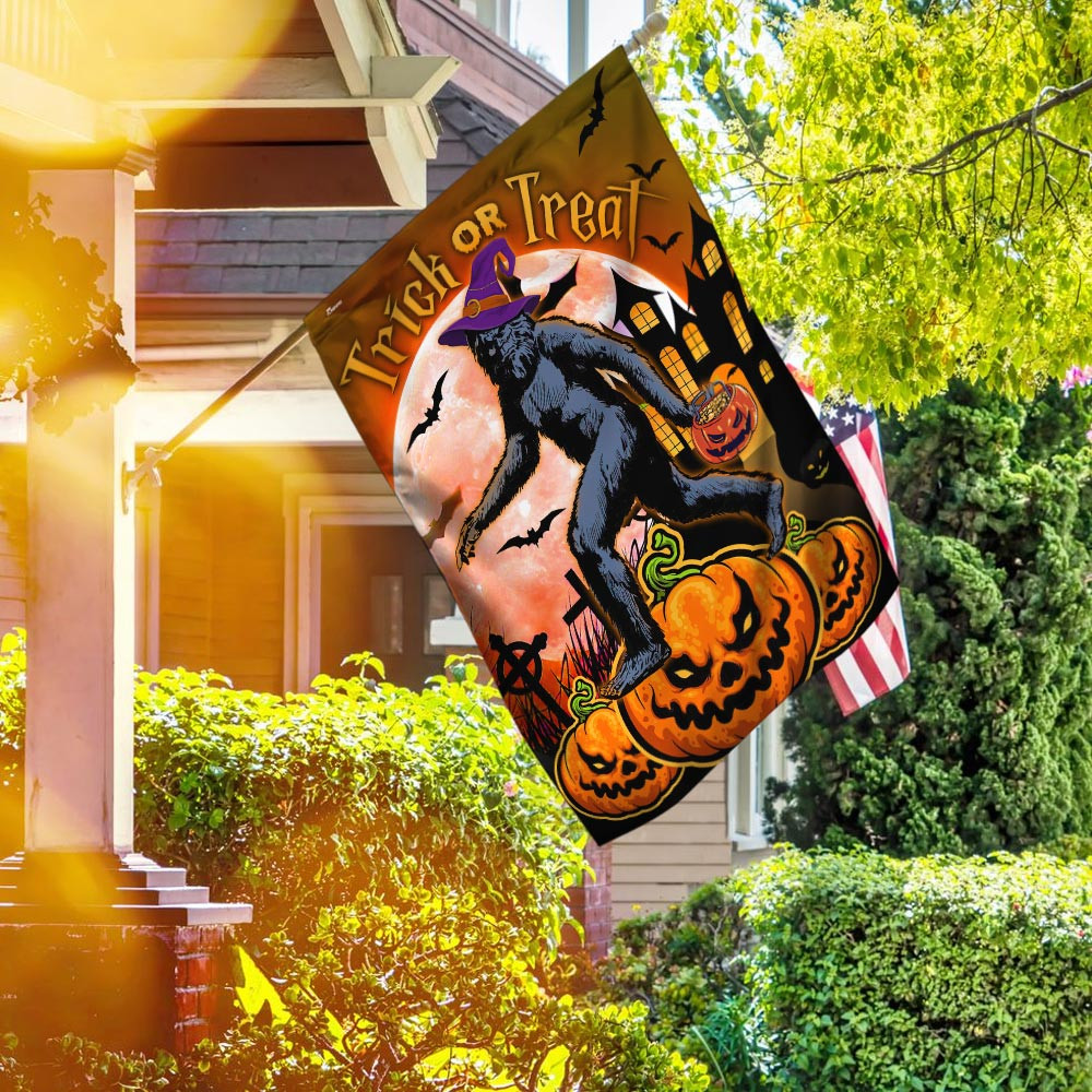 Bigfoot Sasquatch Trick Or Treat Bigfoot Halloween Flag Halloween Outdoor Decor Fall Yard House Decoration