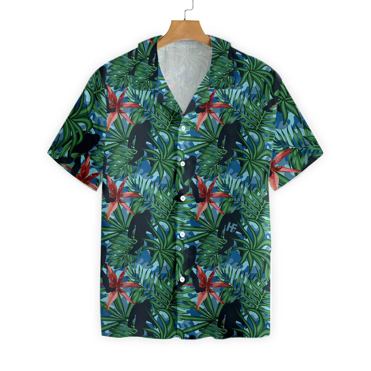Bigfoot Silhouette Walking Bigfoot Hawaiian Shirt Tropical Forest Floral Bigfoot Shirt For Men