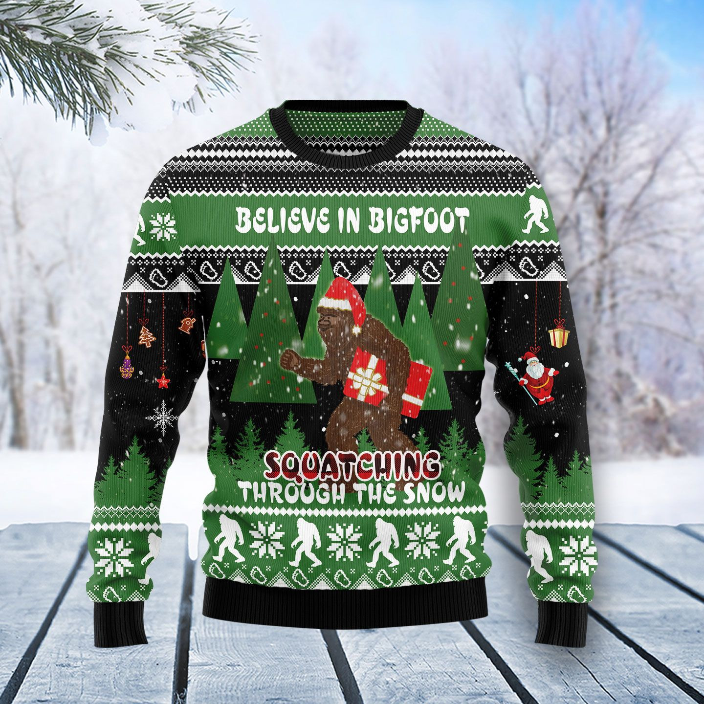 Bigfoot Through Snow Ugly Christmas Sweater Ugly Sweater For Men Women