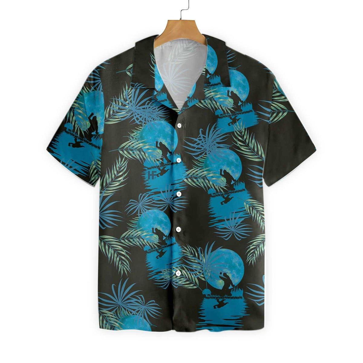 Bigfoot Tropical Blue Moon Bigfoot Hawaiian Shirt Black And Blue Moonlight Bigfoot Shirt For Men