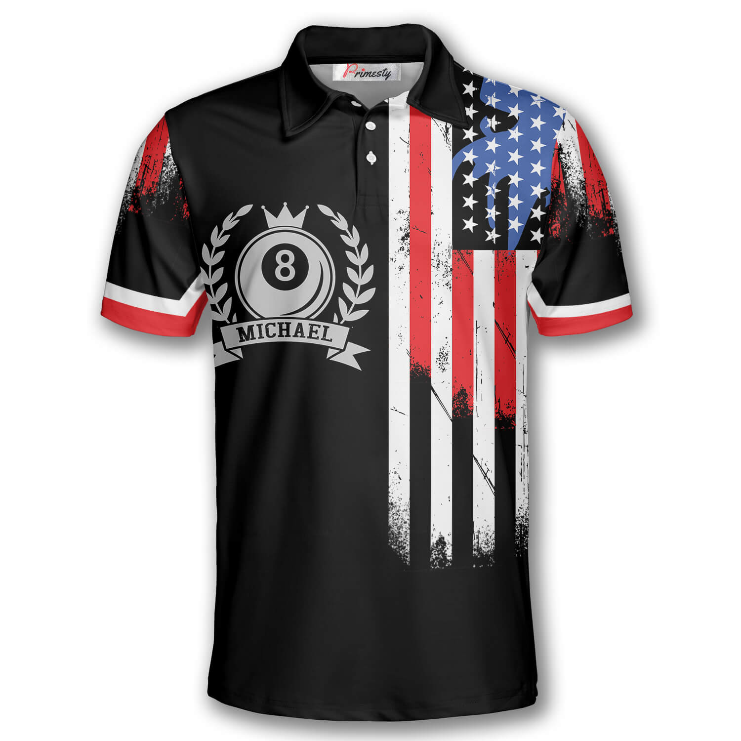 Billiard American Flag Emblem Custom Polo Billiard Shirts for Men