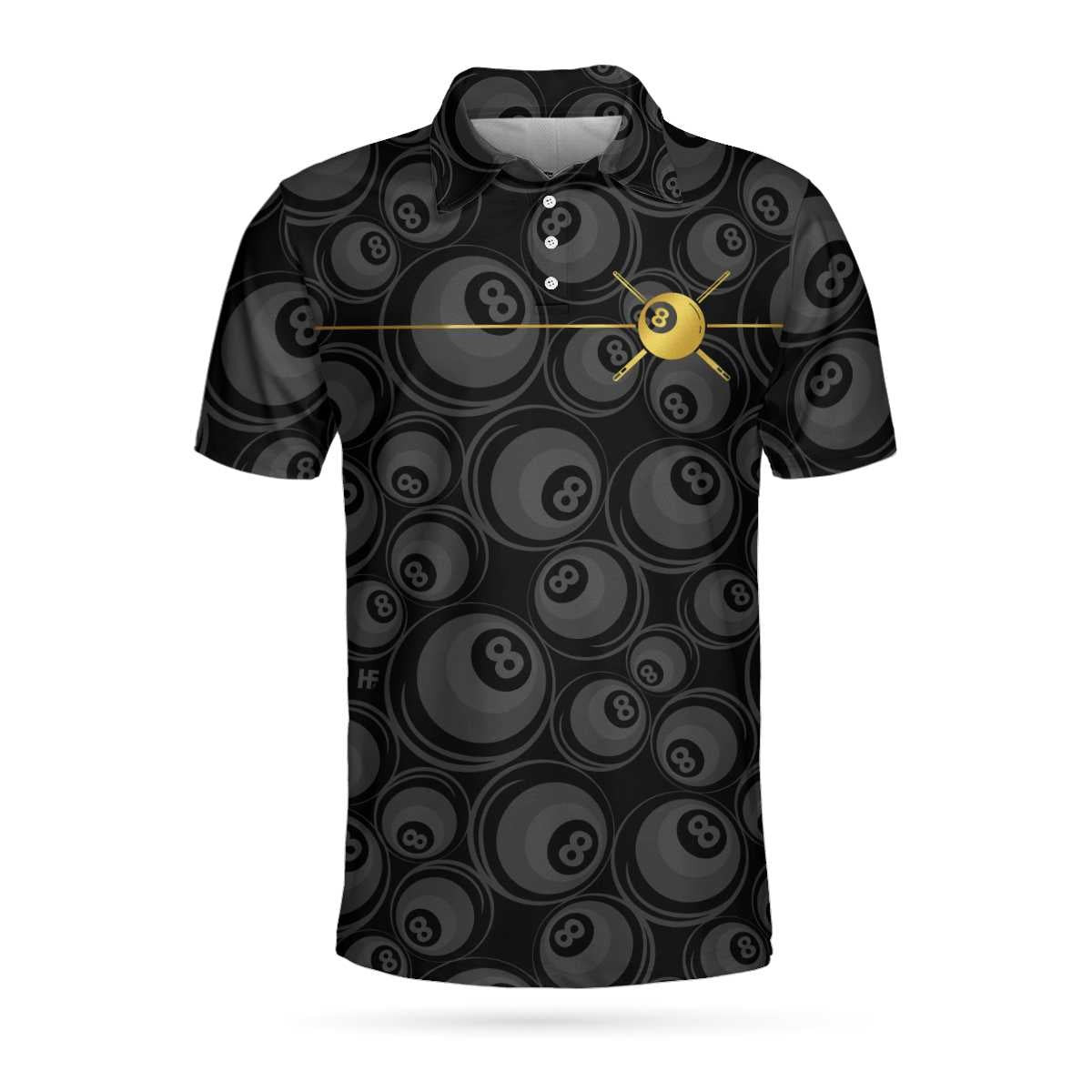 Billiards Black Background And Golden Pattern Polo Shirt 8-ball Polo Shirt Best Billiards Shirt For Men