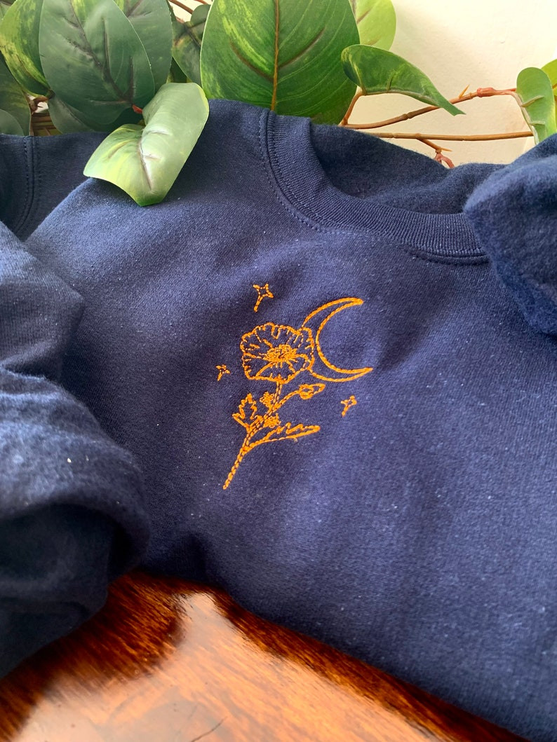 Birth Month Flower Moon Embroidered Crewneck