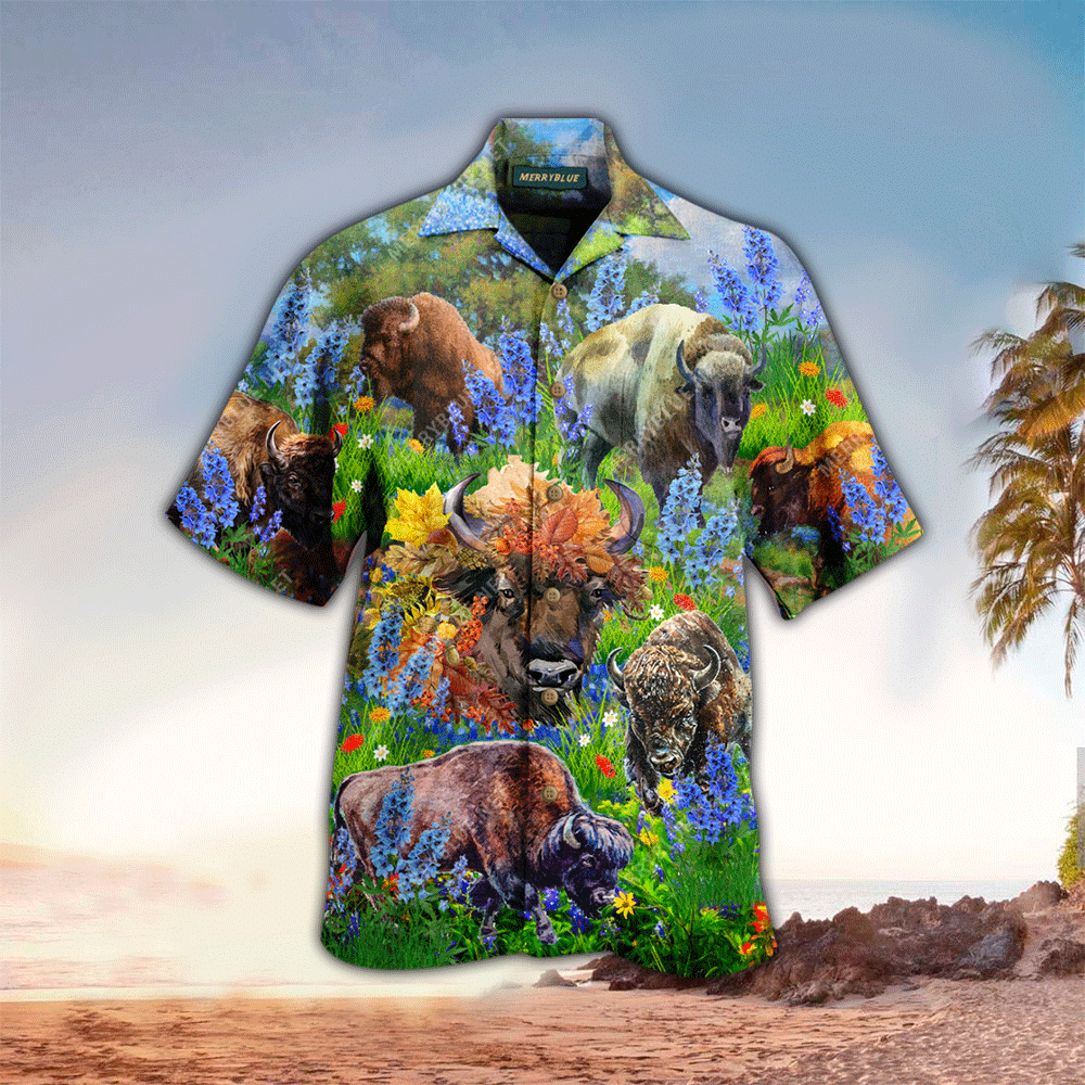 Bison In Spring Field Hawaiian Shirt for Men and Women