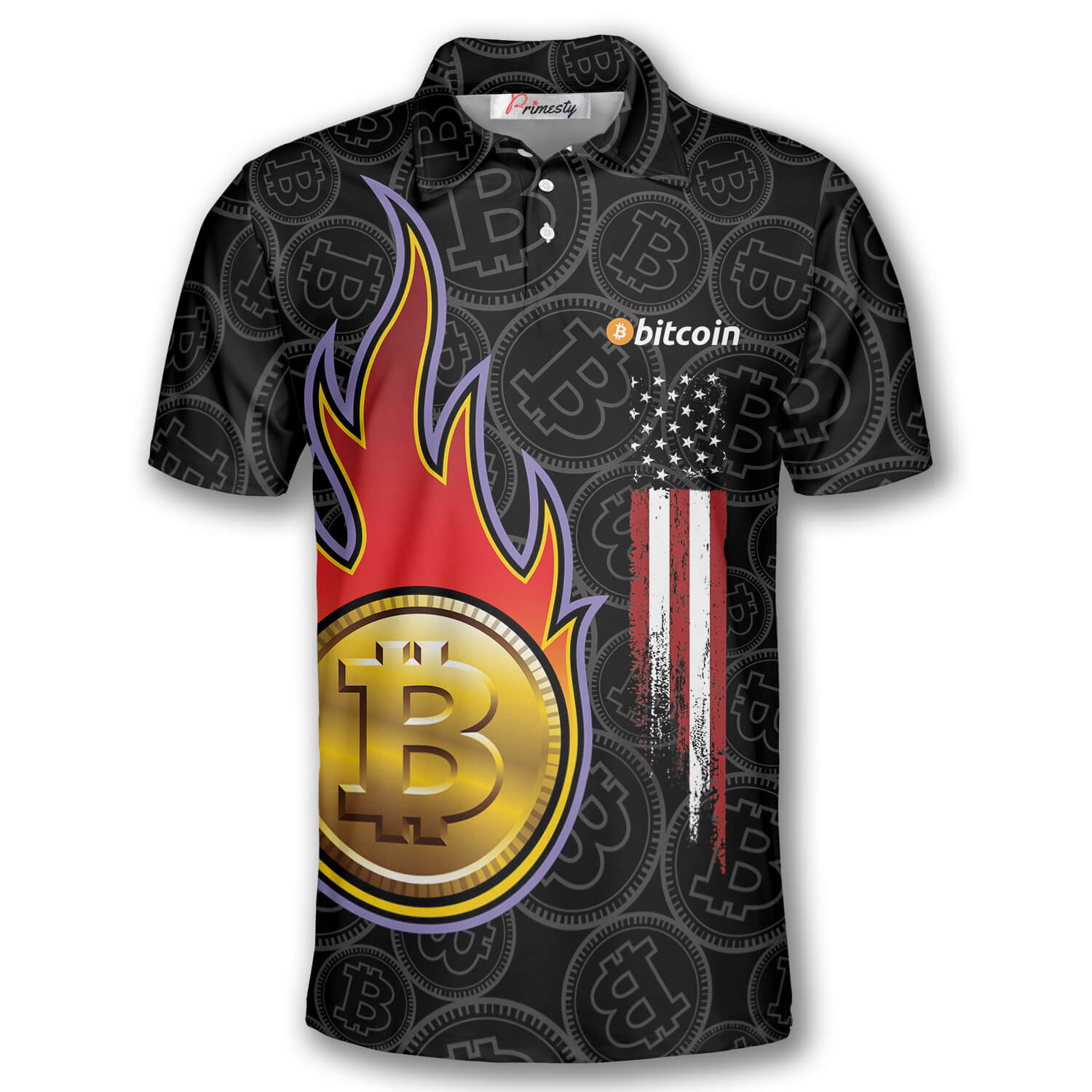 Bitcoin Flame American Flag Bitcoin Shirts for Men Bitcoin Polo Shirt