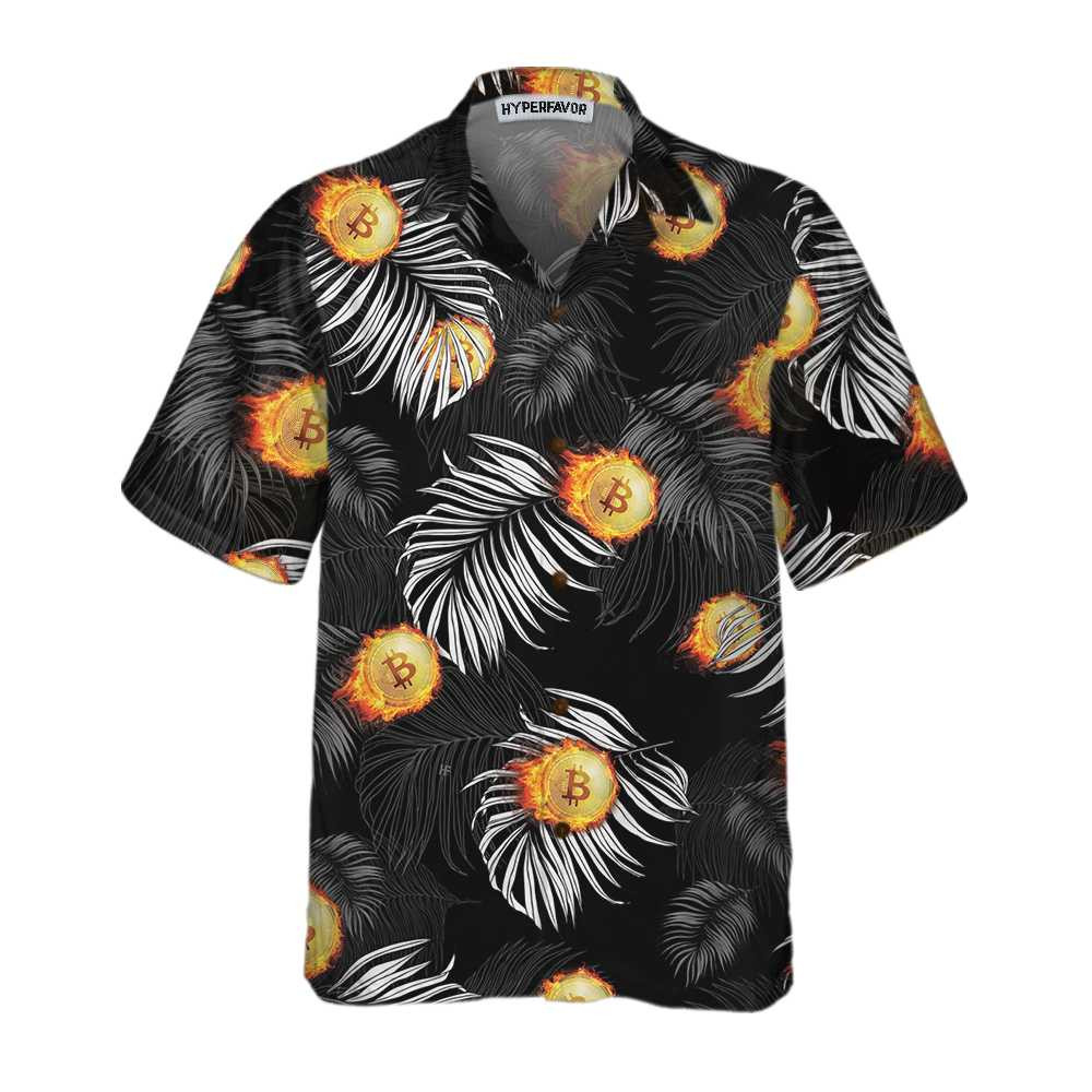 Bitcoin Flame And Tropical Pattern Hawaiian Shirt Unique Bitcoin Shirt For Men  Women