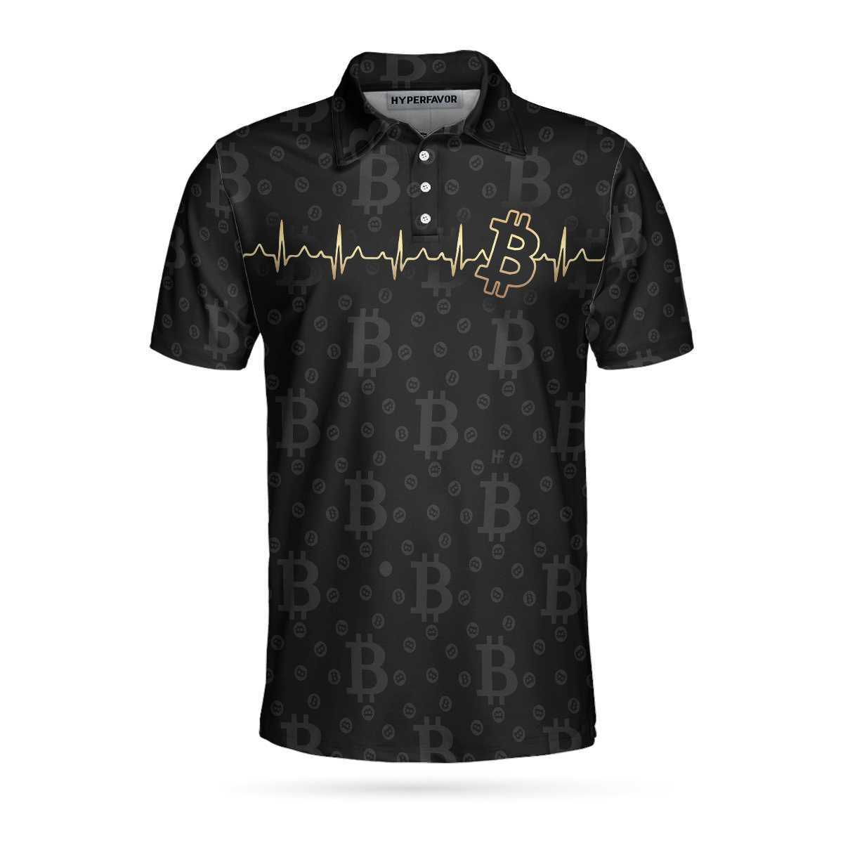 Bitcoin Golden Heartbeat Polo Shirt Black Bitcoin Shirt For Adults Cryptocurrency Short Sleeve Polo Shirt