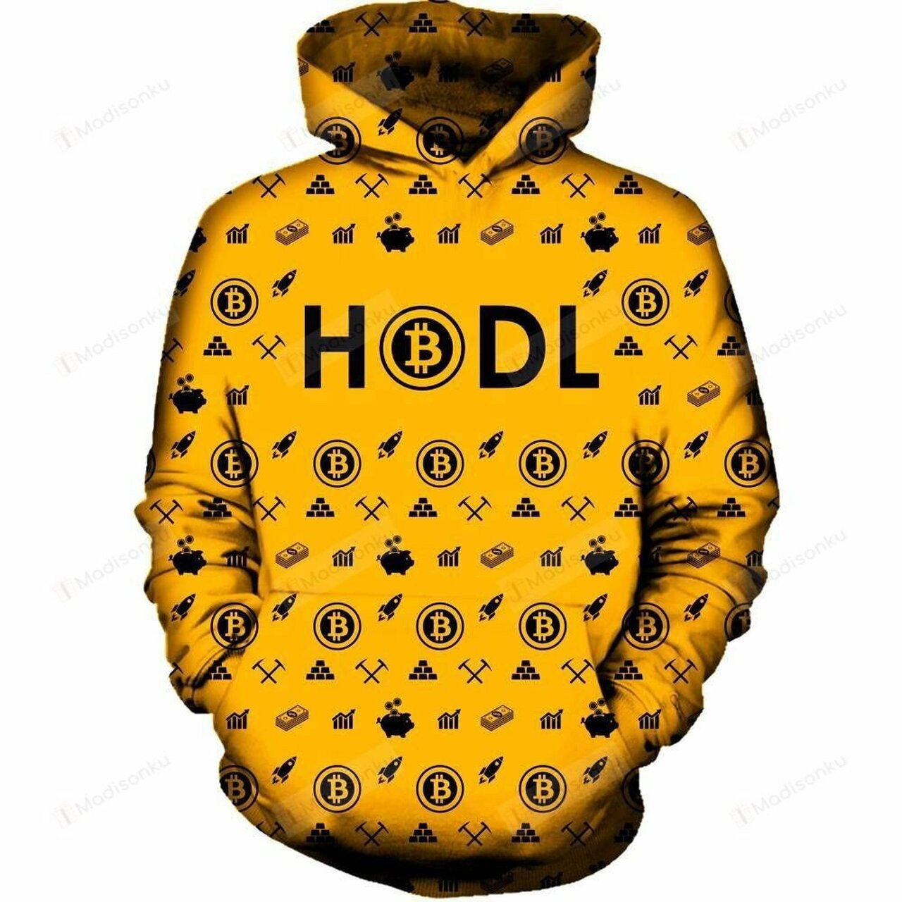 Bitcoin Hodl Yellow 3d All Over Printed Hoodie