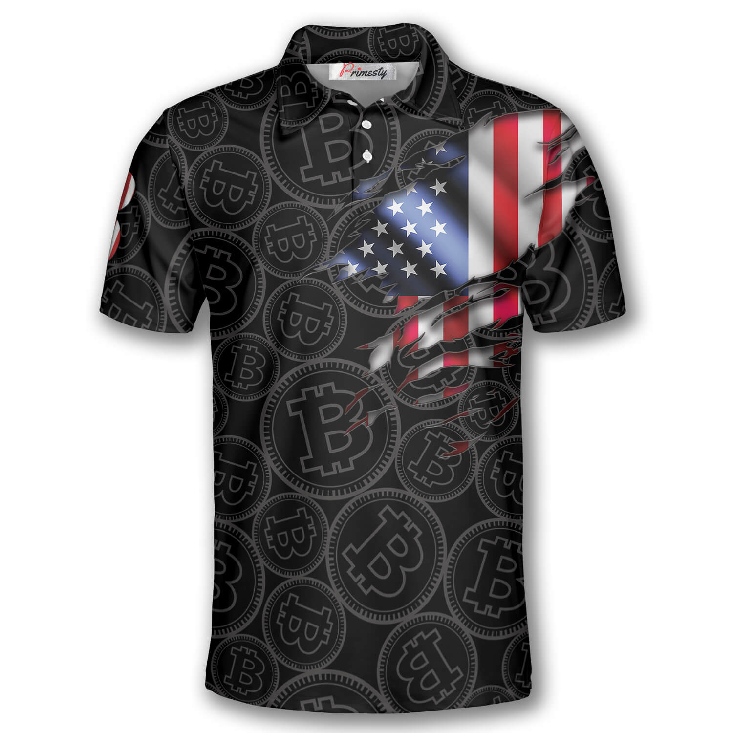 Bitcoin Pattern American Flag Bitcoin Shirts for Men Bitcoin Polo Shirt