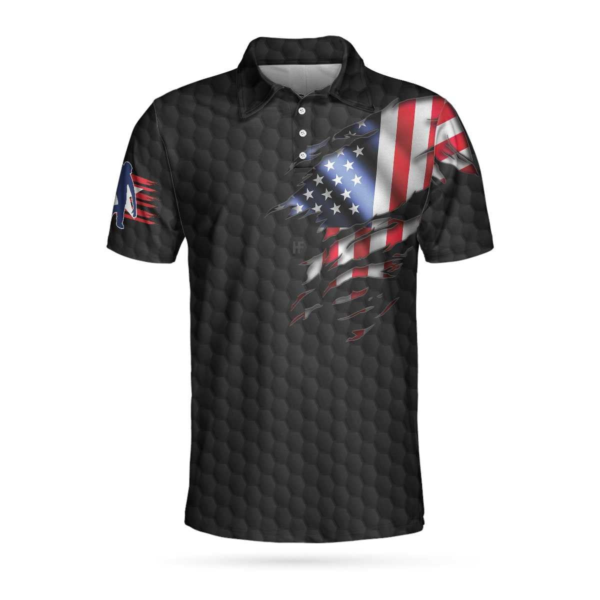 Black American Flag Bowling Polo Shirt Cool USA Flag Bowling Shirt For Men