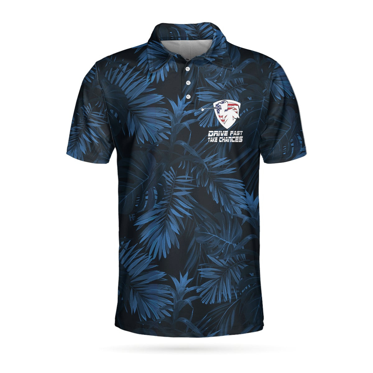 Black And Navy Blue Tropical Pattern Golf Player Polo Shirt Golfing American Flag Polo Shirt Best Golf Shirt For Men