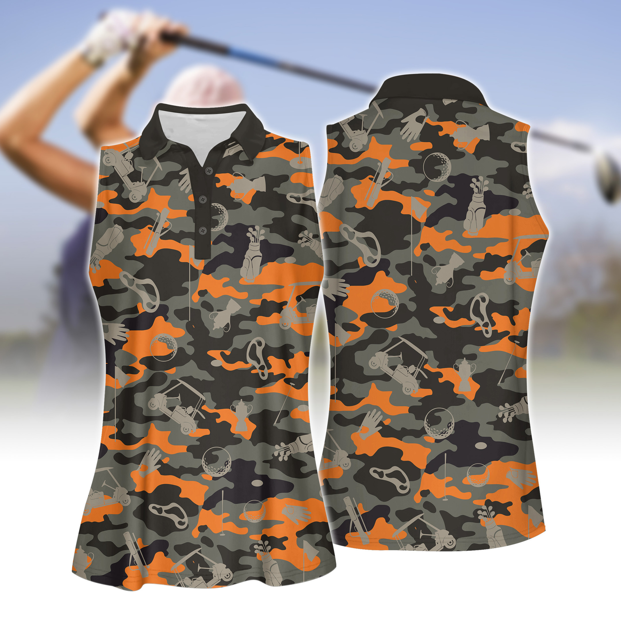 Black And Orange Golf Set Women Short Sleeve Polo Shirt Sleeveless Polo Shirt Sport Culottes With Pocket